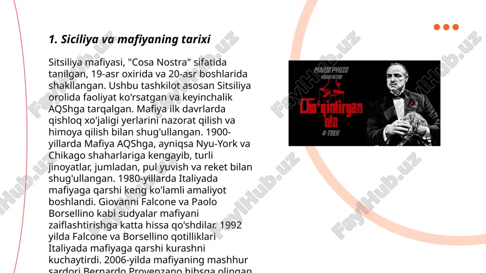 n yozilgan "the godfather" va uning film moslashuvida batafsil bayon qilingan. don vito oila boshlig‘i sifatida nafaqat rahbar, balki muhim maslahatchi edi. ... t.me/slaydai_bot ota-bola munosabatlari oilaviy aloqalarning asosiy qismi bo‘lib, bolalar ijtimoiy va psixologik rivojlanishiga katta ta’sir qiladi. statistikaga ko‘ra, ijtimoiy barqaror oilalarda bolalar 10% ga ko‘proq maktabda muvaffaqiyat qozonadilar va 20% ga yuqori darajada o‘zini tanqid qiluvchi bo‘ladilar. ota-ona tomonidan qo‘llab-quvvatlangan bolalar 25% ga kamroq stress va xavotirga moyil bo‘ladi. o‘zbek oilalarida ota va bola o‘rtasidagi ishonchli va ochiq muloqot 70% holatlarda yoshlarning ijtimoiy muammolarini yengib o‘tishga xizmat qiladi. 2019-yilda o‘tkazilgan tadqiqotlar shuni ko‘rsatdiki, faol ota-bola aloqasi bo‘lgan oilalarda bolalarning ijtimoiy-ko‘nikmalari 15% ga yuqoriroq. ota-bola munosabatlarining mustahkamligi bolalarning kelajakda yetuk shaxs sifatida shakllanishida muhimdir. ... t.me/slaydai_bot 7. mikelning o'zgarishi mikelning o'zgarishi haqida ma'lumotlarda uning yillar mobaynida qanchalik tez o'zgarishi, iqlim sharoitlari va hududiy farqlar haqida so'z boradi. masalan, xx asr davomida global harorat 0,9 daraja selsiyga ko'tarildi. okeanlarning …