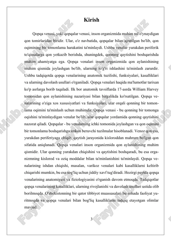 to'qimasi va elastik tolalardan iborat bo'lib, bu qon tomirlarining kengayishi va torayishini ta'minlaydi. qopqa venalarining ichki qopqalarining funktsiyalari shuningdek, qonning venoz tizimda harakatini nazorat qilishda muhim rol o'ynaydi. qopqalar qonning orqaga qaytishini oldini oladi va bu qon oqimini samarali boshqarishga yordam beradi. qopqalar samarali ishlashi uchun ular to'g'ri joylashgan bo'lishi va zarur bo'lsa takroriy ravishda tekshirilishi lozim. qopqa venalarining ishdan chiqishi va qopqalarining funktsional muammolari venoz qon aylanishiga salbiy ta'sir ko'rsatishi mumkin, bu esa venoz kasalliklar, masalan, varikoz venalariga olib kelishi mumkin. qopqa venalari orqali qon oqimini ta'minlash jarayoni turli omillar bilan boshqariladi. jismoniy faoliyat, mushaklarning qisqarishi va mushak tonusi, qon bosimi va qonning viskozitesi bu jarayonga ta'sir qiladi. [image: qon tomirlar - hujayra.uz] masalan, jismoniy faoliyat paytida mushaklar faol harakatlanadi, bu esa qonning qopqa venalari orqali yurakka qaytishini tezlashtiradi. shuningdek, qon bosimining o'zgarishi va qonning viskozitesining oshishi qopqa venalarining ish faoliyatiga ta'sir ko'rsatishi mumkin. qopqa venalarining anatomik tuzilishi va …