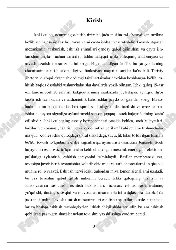 'rta quloq, ichki quloq va ularning funktsiyalari - sog'lom oziq-ovqat.] bu tuzilma, ichki quloqning boshqa qismidan farqli o'laroq, to'g'ridan-to'g'ri eshitishga ta'sir qilmaydi, lekin u insonning harakatlarini va muvozanatini nazorat qilishda muhim ahamiyatga ega. tovushning ichki quloq orqali uzatilishi jarayoni murakkab va ko'plab bosqichlardan iborat. tovush to'lqinlari tashqi quloq orqali o'z ichiga kirib, quloq membranasiga ta'sir qiladi va bu membrana tebranishi natijasida o'rta quloqdagi suyaklar (ossikullar) orqali ichki quloqqa o'tadi. o'rta quloqdagi suyaklar tovush to'lqinlarini kuchaytiradi va ichki quloqqa yetkazadi. ichki quloqqa yetgach, tovush to'lqinlari koklea ichidagi suyuqlikda tarqaladi va bu suyuqlikning harakatlanuvi, sochiluvchi hujayralarning harakatlanishiga sabab bo'ladi. natijada, sochiluvchi hujayralar nerv impulslarini hosil qiladi, va bu impulslar eshitish nervi orqali miya markaziga yetib boradi, bu yerda tovush sifatida qabul qilinadi. ichki quloqning tuzilishi va funksiyalari inson eshitish qobiliyatining asosiy asoslarini tashkil etadi hamda eshitish muammolarini aniqlash va davolash jarayonida muhim ahamiyatga ega. tovushning ichki quloqdagi ta'siri va mexanizmlari to'g'risida chuqur …