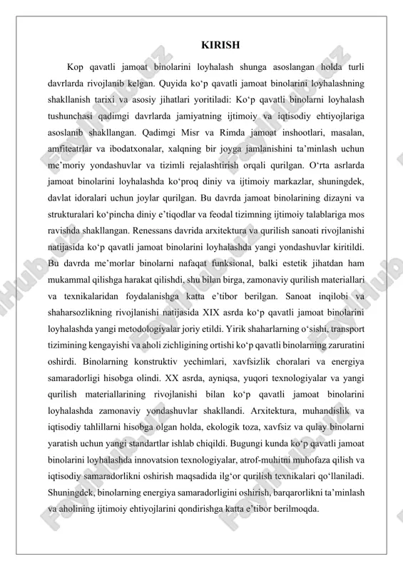 tizimlari, xavfsizlik xodimlari va boshqa nazorat tizimlari o‘rnatilishi zarur. binoda kirish va chiqish nuqtalari har doim nazoratda bo‘lishi kerak, bu esa xavfsizlikni ta'minlashga yordam beradi. binoda toza va salomatlikka ta'sir qilmaydigan sharoitlarni yaratish ham muhim. binoda havoni tozalash tizimlari yaxshi ishlashi, havoning harakati va sifatini nazorat qilish zarur. shuningdek, sanitariya va gigiena qoidalariga rioya qilinishi, toza suv va ventilyatsiya tizimlari mavjud bo‘lishi kerak. toza va qurilishi sifatli, ergonomik jihozlar jamoat binosida har bir foydalanuvchi uchun qulaylik yaratadi. jamoat binosining qulayligi, xavfsizligi va salomatlikni ta'minlash uchun yuqoridagi barcha talablarga e'tibor qaratish zarur. bino foydalanuvchilarining ehtiyojlariga mos sharoitlar yaratish va har bir yo‘lni tekshirib chiqish juda muhim. jamoat binosining xavfsizlik va qulaylik standartlariga mos kelishini ta'minlash uchun bir qancha asosiy talablar mavjud. birinchidan, yong'inga qarshi himoya tizimi juda muhim. bino ichida yong'inga qarshi signalizatsiya tizimi, xavfsizlik chiqish yo'llari va yong'inni tezda o'chirish uchun kerakli uskunalar bo'lishi kerak. har bir xona va koridorda …
