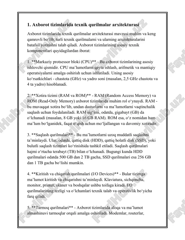 aqt oralig'idagina yonuv hodisasi sodir bo'ladi, natijada mexanik harakat hosil qiladi. 2. **elektron qurilmalar**: bu turdagi qurilmalar elektron komponentlar va sxemalar asosida ishlaydi. misol uchun, tranzistorlar va diodlar elektron oqimni tartibga soluvchi asoslardir. tranzistorlar kuchaytirish qurilmalarida, signallarni kuchaytirish va tartibga solish uchun ishlatiladi. ikki holatli tranzistorlar (bjt yoki mosfet) orqali har xil ishlash rejimlari ta'minlanadi. 3. **termodinamik qurilmalar**: bu qurilmalar termodinamik qonunlarga asoslangan bo'lib, energiyani issiqlik shaklida uzatish va konversiya qilishga yo'naltirilgan. misol uchun, sovitish va konditsioner tizimlari issiqlik almashinuviga asoslangan holda ishlaydi. ushbu tizimlar carnot davrasiga yaqin amal qiladi va yuqori samaradorlik uchun eng past darajadagi issiqlikni ko'chirishga intiladi. 4. **optik qurilmalar**: yorug‘lik yoki boshqa elektromagnit nurlar asosida ishlaydi. linzalar, prizmalar, va reflektorlar yordamida nurni eng sifatli yig‘ish va yo‘naltirish asosida ishlaydi. ko'zoynaklar yoki teleskoplar kabi qurilmalarda yorug'likning sindirish va refleksiya xususiyatlari qo'llaniladi. 5. **kimyoviy texnologiyalar**: ushbu qurilmalar kimyoviy reaksiya va moddalar almashinuviga tayanadi. quyosh batareyalari, masalan, fotoelektrik samaradorlik …