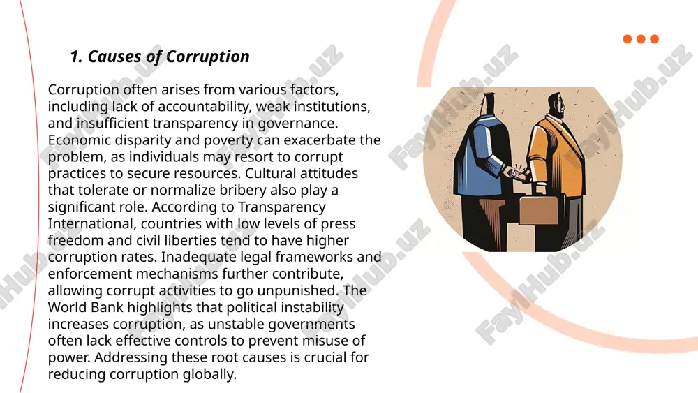 ounting for 42% of cases. in the european union, the 2019 whistleblower protection directive aims to safeguard individuals who report breaches of eu law, emphasizing their role in transparency and accountability. notably, high-profile cases like the panama papers have relied on whistleblower information, showcasing their key position in unveiling corruption at various levels, thus contributing to more transparent governance. ... t.me/slaydai_bot corruption in politics undermines governance and erodes public trust. according to transparency international's 2022 corruption perceptions index, more than two-thirds of countries score below 50 on a scale from 0 (highly corrupt) to 100 (very clean). in 2021, the world bank estimated that annually, over $1 trillion is paid in bribes worldwide. political corruption often involves embezzlement, nepotism, or cronyism. the united nations office on drugs and crime (unodc) highlights that developing countries lose $1.26 trillion annually due to corruption, bribery, theft, and tax evasion. corruption can significantly reduce …