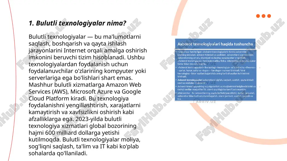 slaydai_bot canva - bu taqdimotlar yaratish uchun qulay va intuitiv platforma. u foydalanuvchilarga 60,000 dan ortiq tayyor shablonlarni, 100 dan ziyod shriftdan foydalanishga imkon beradi. platforma vektor grafikasi va rasmlar kutubxonasi yordamida maxsus dizaynlar yaratishga yordam beradi. canva’da taqdimotlarni og'zaki yoki video formatda eksport qilish imkoniyati mavjud. oylik 3 milliondan ortiq foydalanuvchi canva’dan kreativ materiallar yaratishda foydalanadi. unda 1000 dan ortiq turli dizayn elementlari va 1 milliondan ortiq fotosuratlar kutubxonasi mavjud. canva’dagi vositalar yordamida tayyor dizaynlarni pdf, png yoki jpeg formatida yuklab olish mumkin. ... t.me/slaydai_bot 7. zoho show bilan taqdimot qilish zoho show — bu onlayn taqdimot dasturi bo‘lib, foydalanuvchilar osongina slaydlar yaratib, tahrirlab va ulashishi mumkin. bu xizmat orqali bulutda saqlanadigan fayllarga istalgan joydan kirish imkoni mavjud. zoho show 40 dan ortiq tayyor shablonlarni taklif etadi, shuningdek, animatsiyalar va grafikalar qo‘shish imkoniyatini taqdim etadi. dastur hamkorlikda ishlashni qo‘llab-quvvatlaydi, bu esa bir yoki bir nechta jamoa a'zolari bir vaqtning …
