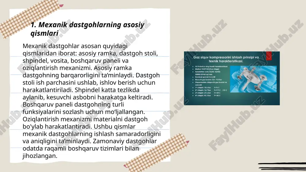 inoti tizimi katta o‘zgarishlar yuz bermoqda, yangi stansiyalar va uzatish liniyalari rivojlanmoqda. ... t.me/slaydai_bot harakatni boshqarish usullari quyidagilarni o'z ichiga oladi: 1) manual boshqarish, bu operatordan to'g'ridan-to'g'ri qatnashishni talab qiladi; 2) avtomatik boshqarish, unda asbob-uskunalar dasturiy ta'minot yoki apparat yordamida o'z-o'zini boshqaradi; 3) dispetcherlik boshqaruvi, bu tizimni markazlashgan nazorat qilishni ta'minlaydi; 4) adaptiv boshqarish, bu muhit sharoitlariga moslashadi va o'zgarishlarga qarab javob beradi; 5) masofaviy boshqarish, unda jarayonlar uzoqdan nazorat qilinadi; 6) matematika asosli modellashtirish va konstruktiv boshqarish usullari, bu tizimlarni aniqlik va samaradorlik bilan boshqarishga imkon beradi. har bir usulning o'ziga xos afzalliklari va cheklovlari mavjud bo'lib, ular muayyan vaziyatlarga mos tarzda qo'llaniladi. ... t.me/slaydai_bot 7. muhandislik materiallarining xossalari muhandislik materiallarining xossalari turli o'lchovlar va parametrlarga bog'liq. bu xossalarga zichlik, elastiklik moduli, chidamlilik chegara qiymatlari, issiqlik o'tkazuvchanlik, erish harorati kiradi. masalan, po'latning elastiklik moduli 200 gpa atrofida bo'lib, zichligi 7850 kg/m³. alyuminiyning zichligi esa 2700 kg/m³, elastiklik modul esa …