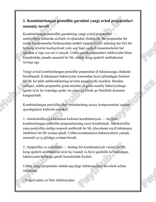 si asosan ularning bioavailability, yarim parchalanish vaqti, tarqalish hajmi va organizmdan chiqarilish tezligiga bog'liqdir. odatda, yangi avlod kombinirlangan penisillinlari og'iz orqali yoki vena ichiga yuborilishi mumkin. bioavailability — dorining qonga utish darajasi — yangi avlod kombinirlangan penisillinlari uchun yuqori, ya'ni 60% dan 80% gacha. bunday yuqori qo'llash darajasi tashkil qilingan kombinatsiyalar natijasida pensillinlar bakteriyalarga qarshi keng ko'lamli ta'sir ko'rsatadi. masalan, og'iz orqali qabul qilingan kombinirlangan penisillinlar ko'pincha 2-3 soatlarda qondagi maksimal konsentratsiyaga erishadi. yarim parchalanish vaqti esa 1 soatdan 2 soatgacha bo'lishi mumkin. bu esa dorining samaradorligini uzoq vaqt davomida saqlab turish imkoniyatini beradi. yangi avlod kombinirlangan penisillinlarining tarqalish hajmi odatda 0.3 l/kg dan 0.5 l/kg gacha bo'lishi mumkin. bu esa dori moddalarining organizm bo'ylab yaxshi tarqalishini ko'rsatadi. metabolizm yangi avlod penisillinlari uchun jigar tomonidan amalga oshiriladi. jigarda ular gidrolizlanib, faol yoki nofaol metabolitlarga aylanadi. ushbu metabolitlar asosan siydik orqali chiqariladi, ammo ba'zi hollarda axlat orqali ham chiqarilishi mumkin. chiqarilish …