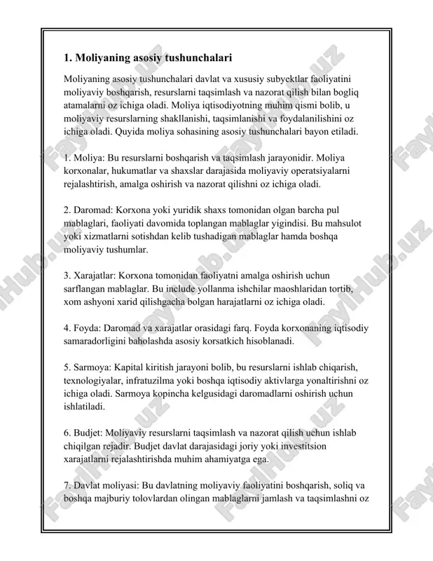 ti moliyalashning zarurligi va ahamiyati zamonaviy jamiyatlarida muhim ahamiyat kasb etuvchi tushunchalardan biridir. moliyaning vazifalaridan biri iqtisodiy resurslarni samarali taqsimlash va boshqarishdan iboratdir. bu esa iqtisodiy barqarorlikni ta'minlashga yordam beradi. moliyaning roli va zarurligi ko'proq iqtisodiy rivojlanish, infratuzilma loyihalari va ijtimoiy loyihalar uchun zarur bo'lgan moliyaviy resurslar nuqtai nazaridan ko'rinadi. moliyaning zarurligini anglash uchun avvalo uning asosiy funksiyalarini tushunish lozim. birinchidan, moliya iqtisodiy resurslarni jalb qilish va taqsimlash vazifasini bajaradi. bu jarayon jamiyatdagi resurslarning samarali ishlatilishini ta'minlashga qaratilgan. ikkinchidan, moliya bozor iqtisodiyotida resurslarning erkin harakatlanishini ta'minlaydi, bu esa iqtisodiy subyektlar o'rtasida resurslar almashinuvini osonlashtiradi. uchinchi asosiy funksiya esa risklarni boshqarish va kamaytirishdir. moliyalashtirish tizimi risklarni diversifikatsiya qilish imkonini berib, shu orqali iqtisodiy subyektlar uchun xavfsizlik darajasini oshiradi. moliyaning muhimligini aniqlashda raqamlar va statistik ma'lumotlarga murojaat qilish mumkin. masalan, jahon banki ma'lumotlariga ko'ra, iqtisodiy rivojlanish darajasi bilan moliyalashtirishga kirish darajasi o'rtasida kuchli korrelyatsiya mavjud. jahonning eng rivojlangan mamlakatlari, masalan, aqsh, yaponiya …