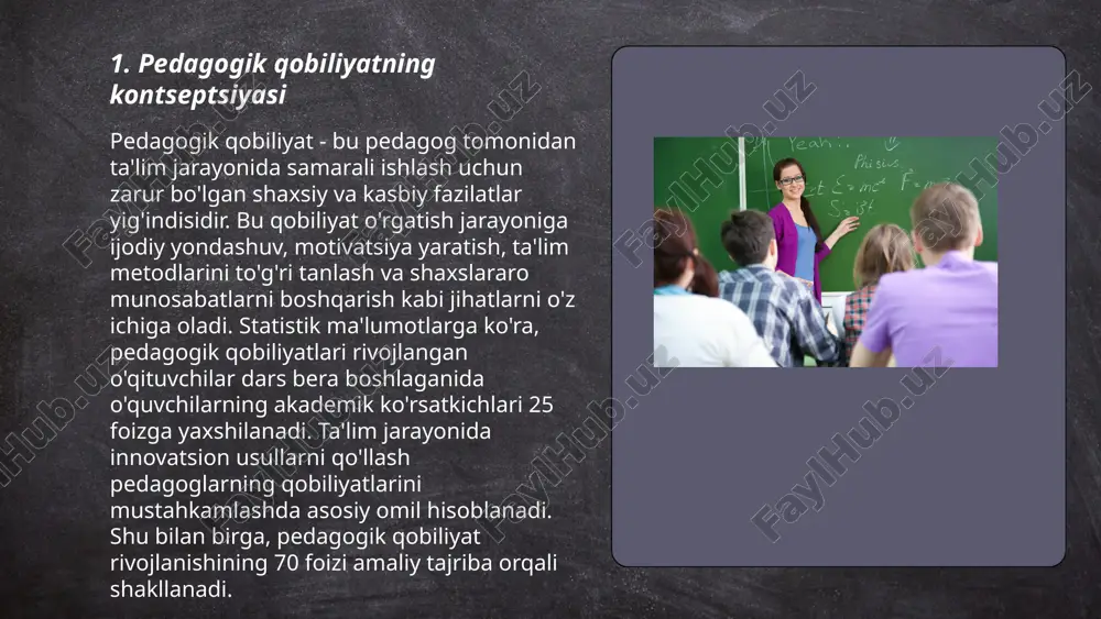 orlik va muloqot koʻnikmalarini ragʻbatlantirish. ... t.me/slaydai_bot shaxsiy va ijtimoiy qobiliyatlar insonning ijtimoiy hayotda muvaffaqiyatli bo'lishi uchun muhimdir. shaxsiy qobiliyatlar o'z-o'zini anglashi, o'ziga ishonchi, muammolarni hal qilish va vaqtni boshqarish bilan belgilanadi. ijtimoiy qobiliyatlar esa muloqot qilish, jamoaviy ishga qo'shilish, boshqalarni tushunish va empatiya ko'rsatishga qaratilgan. tadqiqotlarga ko'ra, stressni boshqarish qobiliyati yuqori bo'lgan shaxslar mehnat bozorida 26% ga muvaffaqiyatliroq bo'lishlari mumkin. effektiv muloqot qila oladigan insonlar esa ijtimoiy munosabatlarda 28% ga ko'proq muvaffaqiyat qozonadi. shuning uchun, ushbu qobiliyatlarni rivojlantirish muhim ahamiyatga ega. ... t.me/slaydai_bot 7. insoniy munosabatlar o'rnatish insoniy munosabatlar o'rnatish jarayoni insonlarning o'zaro aloqalari va muloqotlari orqali sodir bo'ladi. bu munosabatlar samimiylik, hamdardlik va hurmat asosida bo'lib, ijobiy muloqotlar orqali mustahkamlanadi. odamlar o'rtasida o'zaro ishonch va qo'llab-quvvatlash tuyg'usini rivojlantirish insoniy munosabatlarning muhim qismidir. muloqotning ko'nikmalari: tinglash va to'g'ri javob berish qobiliyati muhimdir, chunki bu suhbatga ishtirok etuvchi shaxslarning tushunishini oshiradi. har bir inson o'z his-tuyg'ularini va ehtiyojlarini ifoda etishi …