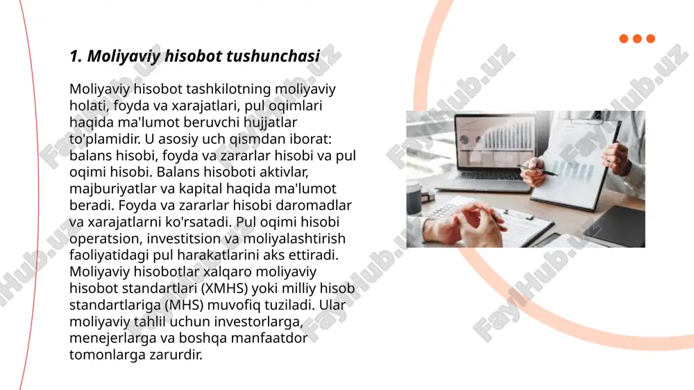 a daromadlar foyda keltiruvchi manbalar hisoblanadi, masalan ish haqi, biznes daromadlari yoki investitsiya foydasi. o'zbekiston soliq tizimiga ko'ra iş haqi daromadlari soliq stavkasi darajasida soliqqa tortiladi. xarajatlar esa kundalik ehtiyojlar va majburiyatlar uchun ketadigan mablag'larni o'z ichiga oladi, masalan oziq-ovqat, uy-joy ijara to'lovlari va transport xarajatlari. xarajatlar daromadlarning 30-50 foizini tashkil qilishi mumkin. yaxshi moliyaviy reja orqali daromadlar va xarajatlar balansining barqarorligini saqlash mumkin, bu esa moliyaviy barqarorlikni taʼminlaydi. ... t.me/slaydai_bot 7. hisobot davri 7. hisobot davri uzbekistonning soliq tizimidagi hisob-kitoblar uchun mo'ljallangan davr bo'lib, u odatda bir yilda to'liq aylanish jarayoni sifatida qaraladi. ushbu davr ichida kompaniyalar va tashkilotlar o'zlarining moliyaviy ko'rsatkichlari va pullik majburiyatlari haqida hisobotlarni taqdim etishadi. hisobot davri mobaynida korxonalar daromad, xarajat va soliq to'lovlarini tahlil qilishlari kerak. odatda hisobot yil oxirida, ya'ni 31-dekabrda tugaydi va korxonalar 1-yanvardan hisob-kitob boshlashadi. bu davr mobaynida davlat byudjeti uchun muhim bo'lgan ma'lumotlar yig'iladi va tahlil qilinadi. ... t.me/slaydai_bot konsolidatsiyalangan …