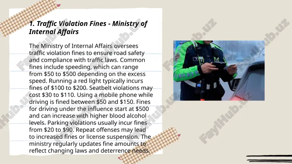 d individuals must adhere to customs regulations to avoid financial penalties and potential seizure of goods. the committee regularly updates fine structures, emphasizing deterrence and legal compliance. ... t.me/slaydai_bot health and sanitation fines enforced by the sanitary-epidemiological service aim to ensure compliance with public health regulations. these fines target violations related to hygiene standards, food safety, and disease prevention measures. penalties can range from $50 to $10,000, depending on the severity and frequency of infractions. for businesses, common violations include inadequate waste disposal, insufficient sanitation facilities, and improper food handling. the sanitary-epidemiological service conducts regular inspections, reporting a compliance rate of 85% in 2022. failure to meet standards may result in temporary closure until violations are rectified. repeat offenders face increased fines and potential license revocation, emphasizing the importance of maintaining public health standards. ... t.me/slaydai_bot 7. building code violation fines - state committee for architecture and construction the state …
