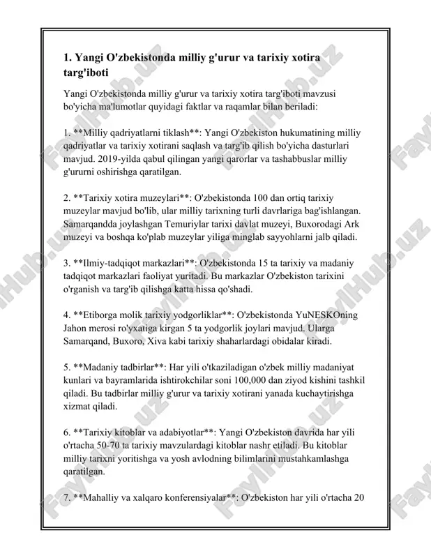 urida maxsus komissiya tashkil etildi. ushbu komissiya oʻzbek tilining nufuzini oshirish va uni davlat organlarida qoʻllanilishini kengaytirish bo'yicha bir qator dasturlarni amalga oshirmoqda. 3. **2019-yil navroʻz bayramida prezident farmoni**: oʻzbekiston respublikasi prezidenti tomonidan imzolangan farmonga koʻra, har yili 21-oktabr “oʻzbek tili bayrami kuni” deb e'lon qilindi. 4. **til oʻrgatish kurslari**: hozirda oʻzbekiston boʻylab oʻzbek tili boʻyicha maxsus oʻquv kurslari tashkil etilgan boʻlib, ularda koʻplab fuqarolar va chet elliklar oʻzbek tilini oʻrganishga jalb qilinmoqda. 5. **oʻzbek tilida adabiy mahsulotlar nashri**: 2020-yilda faqatgina davlat nashriyotlari tomonidan 1000 dan ortiq kitob nashr etilgan boʻlib, ulardan 60% oʻzbek tilidagi adabiyotlar tashkil qildi. 6. **raqamli resurslar**: 2021-yilga kelib, oʻzbek tilidagi raqamli resurslar soni keskin oshdi. hozirgi kunda internetda oʻzbek tilidagi 10 mingdan ortiq mashhur maqolalar, 500 dan ortiq videodarsliklar va turli xil elektron resurslar mavjud. 7. **oʻzbek tili oʻqituvchilari soni**: 2022-yilda oʻzbekiston boʻylab davlat maktablarida 50 mingdan ortiq oʻzbek tili va adabiyoti oʻqituvchilari faoliyat koʻrsatadi. …