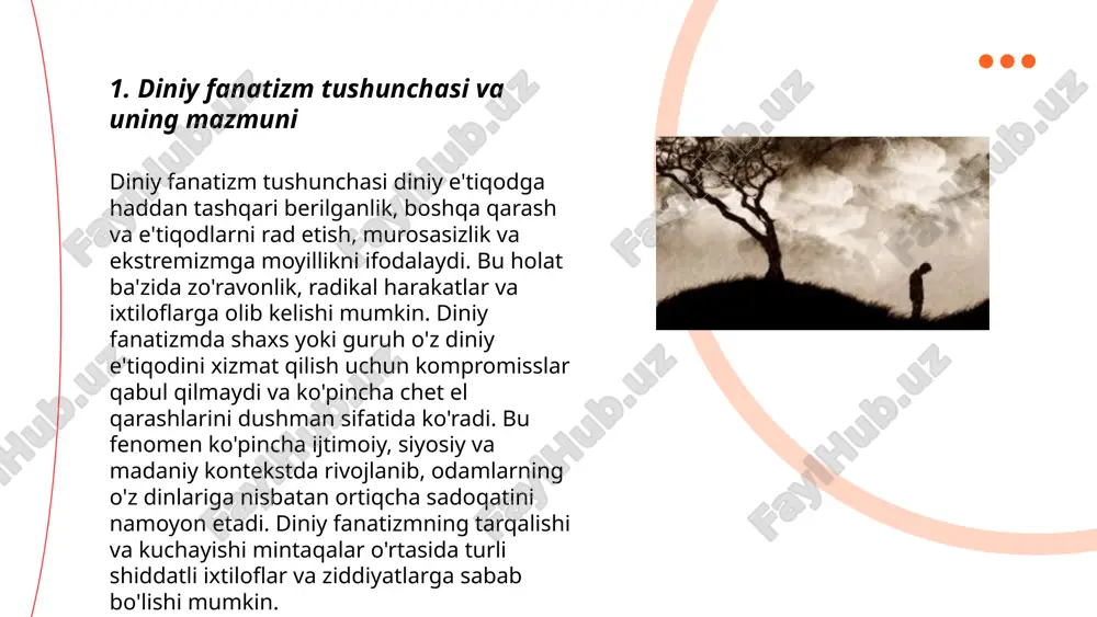 sezilarli darajada kuchayadi, qonunbuzarliklar va g'azovatchilik sodir etiladi. beshinchi va oxirgi bosqichda, davlat va xalqaro doiralar xavfsizlik choralarini ko'rish bilan uni jilovlash va tor-mor etishga intiladi. ekstremizmning bunday bosqichlari jamiyat barqarorligiga salbiy ta'sir ko'rsatishi mumkin. ... t.me/slaydai_bot ijtimoiy omillar ekstremizmga ta'sir ko'rsatadigan jarayonlarni shakllantirishda muhim ahamiyatga ega. misol uchun, iqtisodiy qiyinchiliklar ekstremizm xavfini oshirishi mumkin. 2020 yilda jahon banki hisobotiga ko'ra, global pandemiya tufayli 119 milliondan ortiq odam qashshoqlikka tushib qoldi. ishsizlik darajasi ko'payishi bilan, yuzaga kelgan ijtimoiy norozilik va qashshoqlik ekstremistik guruhlar uchun zamin bo'lishi mumkin. ta'limning yetishmasligi ham ekstremizmga jalb etuvchanlikni oshiradi. unesco hisobotida aytilishicha, dunyoda 258 million bolalar va yoshlar maktabga bormaydi, bu ekstremistik mafkura uchun ozuqa bo'lishi mumkin. ... t.me/slaydai_bot 7. ekstremizmning ijtimoiy-psixologik asoslari ekstremizmning ijtimoiy-psixologik asoslari ko'pincha shaxsning ijtimoiy va iqtisodiy cheklanishlariga bog'liq. bunday shaxslarda tengsizlik, to'siqlar va adolatsizlik his-tuyg'ulari ildiz otishi mumkin. ma'lumotlar shuni ko'rsatadiki, ekstremistik guruhlarga qo'shilayotganlarning 70% ijtimoiy jihatdan qabul qilinmagan hamda …