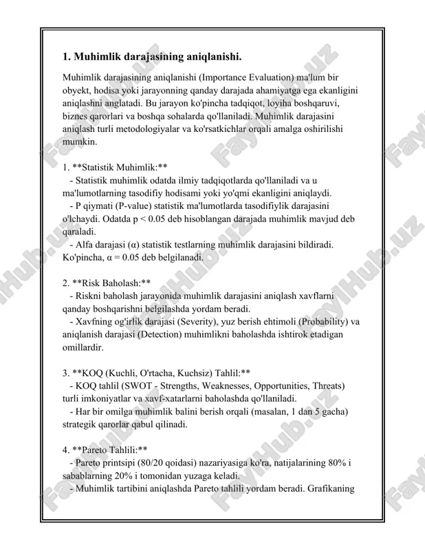 qabul qilinadigan xatolar yoki noto'g'ri bayonotlarning jiddiyligini baholashga yordam beruvchi mavjud kategoriyalardan biridir. muhimlik darajasi qanday aniqlanishi va uning audit jarayonidagi roli quyidagicha tushuntirilishi mumkin. avvalo, muhimlik darajasi auditorlar tomonidan moliyaviy hisoboting muhimligini baholash usuli sifatida qo'llaniladi. auditorlar, odatda, moliyaviy hisobotlarda aniqlangan noto'g'ri ma'lumotlar yoki xatolar investorlar va aksiyadorlar uchun qanchalik muhim yoki esda qolarli bo'lishi mumkinligini tahlil qiladilar. shuningdek, muhimlik darajasi moliyaviy hisobotda yoki uning har qanday segmentida xato yoki izlanuvchanlik mavjud bo'lsa, bu umumiy qaror qabul qilish imkoniyatiga qanday ta'sir qilish mumkinligini baholashda ham yordam beradi. muhimlik darajasi aniqlanganidan so'ng, auditor auditing rejasi va strategiyasini shakllantirish uchun bu darajadan foydalanadi. ushbu strategiya bosqichlari quyidagilardan iborat bo'lishi mumkin: moliyaviy hisobotlardagi asosiy sohalarga qaratilgan tekshiruvlar, ichki nazorat tizimining samaradorligini baholash, va vazifalarni muvofiqlashtirish va resurslarni optimal taqsimlash. audit jarayonida muhimlik darajasining yana bir roli statistik va ijtimoiy omillarni inobatga olgan holda tavsiyalar ishlab chiqishdir. masalan, moliyaviy hisobotda xatolik sodir bo'lganda, …