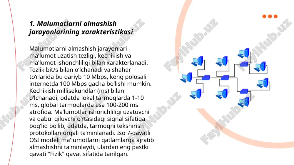 armoq xavfsizligi uchun zamonaviy echimlar, jumladan, shifrlash va firewall texnologiyalari muhim hisoblanadi. ... t.me/slaydai_bot tarmoq texnologiyasi zamonaviy axborot tizimlarining asosiy qismi bo'lib, u ma'lumotlarni almashish va uzluksiz aloqa o'rnatishga yordam beradi. kompyuter tarmoqlari lokal (lan), keng (wan), va global (internet) bo'lishi mumkin. ethernet, wi-fi kabi texnologiyalar lan uchun ishlatiladi, optik tolalar va sun'iy yo'ldoshlar esa wan va global darajada qo'llaniladi. internet protokoli (ip) yordamida ma'lumotlar paketlarga bo'linib uzatiladi. 6g tarmog'i, 2030-yilga kelib joriy etilishi kutilmoqda, va u 1000 gbps gacha tezlikni qo'llab-quvvatlashi mumkin. 2025-yilgacha iot (internet of things) qurilmalari soni 75 milliardga yetishi kutilmoqda. ... t.me/slaydai_bot "ko'prik va shlyuzlar" mavzusi daryolar, kanallar va dengizlarni bog‘laydigan muhim transport infratuzilmasini o‘z ichiga oladi. o‘zbekiston hududida amudaryo va sirdaryo bo‘ylarida ko‘plab ko‘priklar joylashgan. ular avtomobil va temir yo‘l transporti uchun xizmat qiladi. shlyuzlar esa suv sathini boshqarish va suv transportini osonlashtirish uchun mo‘ljallangan. farg‘ona kanali yaqinida shlyuzlar mavjud bo‘lib, ular suv oqimini tartibga …