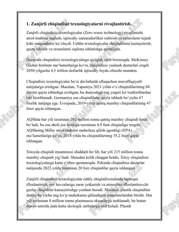 si, shamol energiyasi, gidroelektr energiyasi, biokütle va geotermal energiya hisoblanadi. ular an'anaviy yoqilg'ilar - neft, gaz va ko'mir bilan taqqoslaganda atrof-muhitga kamroq zarar etkazadi. ### quyosh energetikasi quyosh energiyasi quyosh nuri yordamida olinadi. fotovoltaik panellar orqali quyosh nuri elektr energiyasiga aylantiriladi. jahonda quyosh energetikasi bo'yicha yetakchi davlatlar xitoy, aqsh, va germaniyadir. 2020-yilda dunyoda umumiy quyosh energiyasi quvvati 710 gigavattga yetgan. o'tgan o'n yil davomida quyosh energiya quvvati har yili o'rtacha 40% ga oshgan. ### shamol energetikasi shamol energetikasi shamol turbinalari orqali elektr energiyasini ishlab chiqaradi. 2020-yilda dunyoda shamol energiyasi quvvati taxminan 743 gigavattni tashkil qilgan. xitoy va aqsh bu sohada yetakchi, ularga germaniya va hindiston ham qo'shiladi. shamol energiyasi ishlab chiqarilishi 2020-yilda 93 gigavatt quvvat bilan rekord darajada o'sdi. ### gidroenergetika gidroenergetika suvning harakati bilan elektr energiyasini ishlab chiqaradi. asosiy energiya manbalari katta suv omborlari va to'g'onlar hisoblanadi. dunyoda gidroenergetika quvvati 1,330 gigavattni tashkil etadi. xitoy, braziliya va aqsh gidroenergetika …