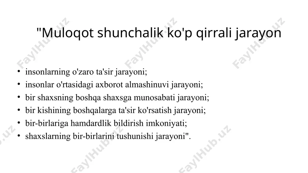 h, ya'ni fan terminlar tushunish, o'quv predmetini to'liq o'zlashtirish; malaka, ko'nikma va qobiliyatni shakllantirish; o'quv predmetlari o'rtasidagi bog'liqlikni amalga oshirish; o'quv mazmunini tushunarli tizim asosida qurish. kimni o'rgatish: o'quvchilarni ba'zi psixik xususiyatlarini (eslab qolish, nutqi, fikrlash.) hamda ularni qay darajada o'qimishli, tarbiyali ekanliklarini aniqlash; o'quvchilarning bir darajadan ikkinchisiga o'tishdagi qiyinchiliklarini oldindan aniqlash; o'quv-tarbiya jarayonini tashkil etishda bolalarning dalillari, fikrlarini hisobga olish; o'quvchilardagi turli psixik o'zgarishlar va rivojlanishini hisobga olib o'z pedagogik mexnatini tashkil etish; iqtidorli o'quvchilar bilan ham ishlash, yakka holdagi ishni tashkil etish. qanday o'rgatish ish jarayonida ishlatiladigan kuch va ketadigan vaqtni hisobga olgan holda o'qitish va tarbiyalashning turli usullarini ishlatish muloqot jarayonida insonlarning o'zaro ta'siri qonunlari. munosabatlarni boshqarish uslublari. pedagog o'quv tarbiya ishi jarayonida o'quvchilar bilan aloqa bog'larkan, ulardan o'qituvchi rolining o'zi taqoza etadigan darajada izzat-ikrom kutadi. pedagoglar bilan o'quvchilarning o'zaro munosabatlari havosiz bo'shliqda ro'y bermaydi. o'quvchiga nisbatan talabchanlikni ular bilan uyg'un tarzda yo'lga qo'ya biladigan pedagog tarbiyaning …