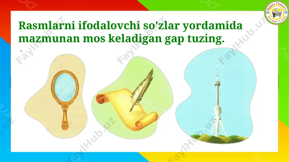 nday ko'rsatilgan? 6 bu sarguzashtli hikoya qanday yakun topgan deb hisoblaysiz? 7 siz bu hikoyadan qanday xulosa chiqardingiz? hikoyani rollarga bo'lib o’qing. ikkinchi va uchinchi qismdagi voqealarni bir-biriga taqqoslang hamda farqini ayting. birinchi qismdagi omonboy bilan uchinchi qismdagi omonboyni taqqoslang. hikoya qahramonlariga mos sifatlarni aniqlang. qiziquvchan, qo'rqoq, mehribon, befarq, xayolparast, vahimachi, qattiqqol, sodda, kamtarin, jonkuyar, dangasa, muloyim 1- topshiriq televizor haqida 3 ta ma’lumot yozing. ________________________________ ________________________________________________________________________________________________________________________________ 2- topshiriq hikoya asosida bo‘sh o‘rinlarni toldirib yozing. uyga vazifa https://t.me/mohirayunusova hikoyani o'qib, so'zlab berishga tayyorlaning. ta’til vaqtida shu kitobni o‘qib, sarguzashtlar yakuni bo‘yicha xulosa chiqaring. image5.png image6.png image7.jpeg image8.png image9.png image10.jpeg image11.png image12.png image13.png image14.png image15.png image16.png image17.png image18.jpeg image19.jpeg image20.png image21.jpeg image22.png image3.png image4.png