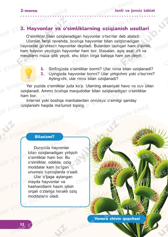 hasharotlarni hazm qilish orqali o‘zlariga kerakli oziq moddalarni oladi. 2-mavzu jonli va jonsiz tabiat chop etish uchun emas chop etish uchun emas chop etish uchun emas chop etish uchun emas chop etish uchun emas chop etish uchun emas chop etish uchun emas chop etish uchun emas chop etish uchun emas chop etish uchun emas chop etish uchun emas chop etish uchun emas chop etish uchun emas chop etish uchun emas chop etish uchun emas chop etish uchun emas chop etish uchun emas chop etish uchun emas chop etish uchun emas chop etish uchun emas chop etish uchun emas chop etish uchun emas chop etish uchun emas chop etish uchun emas chop etish uchun emas 13 tabiat obyektlarini o‘rganishda olimlarga maxsus asboblar yordam beradi. tirik organizmlarning mayda zarralarini ko‘rish uchun biologlar maxsus kattalashtiruvchi mikroskop asbobidan foydalanadilar. astronomlar esa bizdan olisda joylashgan ulkan yulduzlarni teleskop yordamida kuzatadilar. sizni o‘rab turgan olamdagi jonli …