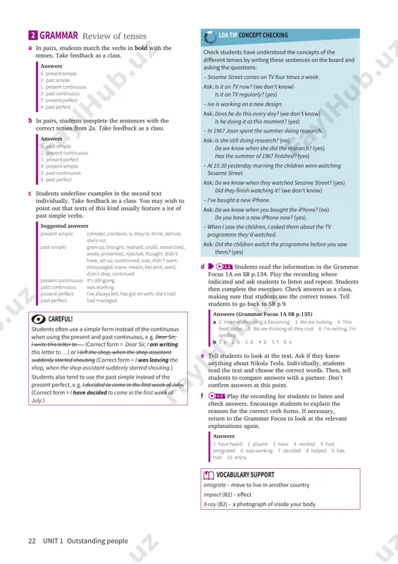 gy write an article about living without a technological device unit objectives outstanding peopleunit 1 unit 1 outstanding people 21 vocabulary support award (b2) – prize contribution (b2) – something you do or give to help something succeed device (b2) – equipment (oft en electric) for a particular purpose executive (c1) – someone with an important job in a business genius (c1) – person who is extremely clever or talented go on air – broadcast iconic – very famous and special outline (b2) – description, summary play a role (b2) – be important fast finishers ask fast finishers to underline and think about or discuss the meanings of new words they found in the texts. check these during feedback. e in pairs, students discuss the question. encourage students to give reasons for their answers. take feedback as a class. extra activity in pairs, students discuss the following questions: – what …