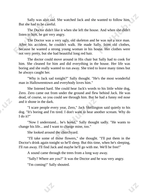 t. of course, it was a christmas tree, but jack didn't know anything about christmas trees. one door had a pretty egg with yellow flowers on it. it was the easter door, but jack knew nothing about easter. the thanksgiving day door had a very big bird with a small head. jack liked the door with the green tree and pretty decorations, so he moved nearer. but before he could put his hand on the door, it opened. a strong, cold winter wind pulled him inside the tree and the door closed quickly. he screamed, but only zero heard. and zero couldn't help. the little dog stayed under the tree and waited. he waited all night. the cold winter wind took jack to a new and wonderful place. here, everything was white and it was very cold. jack knew nothing about snow and he took some in his hand. "what …
