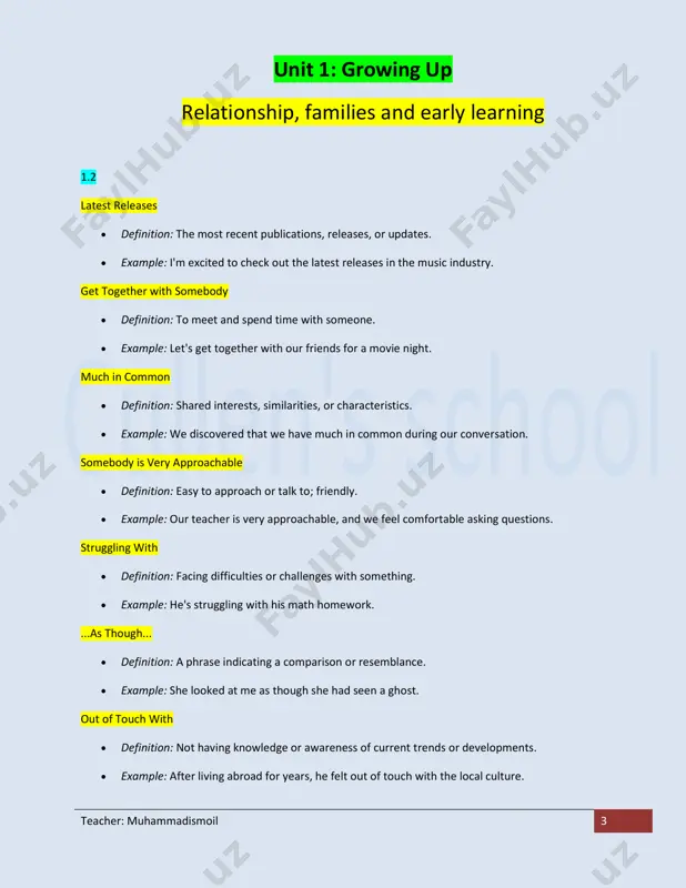 ally between the ages of three and five.  example: preschoolers often engage in play-based learning activities. coordinate  definition: to organize or arrange elements to work together effectively.  example: the team needs to coordinate their efforts for the project to succeed. launch  definition: to start or introduce something new.  example: the company plans to launch a new product next month. teacher: muhammadismoil 7 competency  definition: the ability or skill to perform tasks effectively.  example: training programs aim to enhance employees' competency in their roles. making eye contact  definition: the act of looking directly into someone's eyes during communication.  example: making eye contact shows confidence and attentiveness in a conversation. correlation  definition: a mutual relationship or connection between two or more things.  example: there is a positive correlation between regular exercise and overall health. interrelated  definition: having a mutual or …