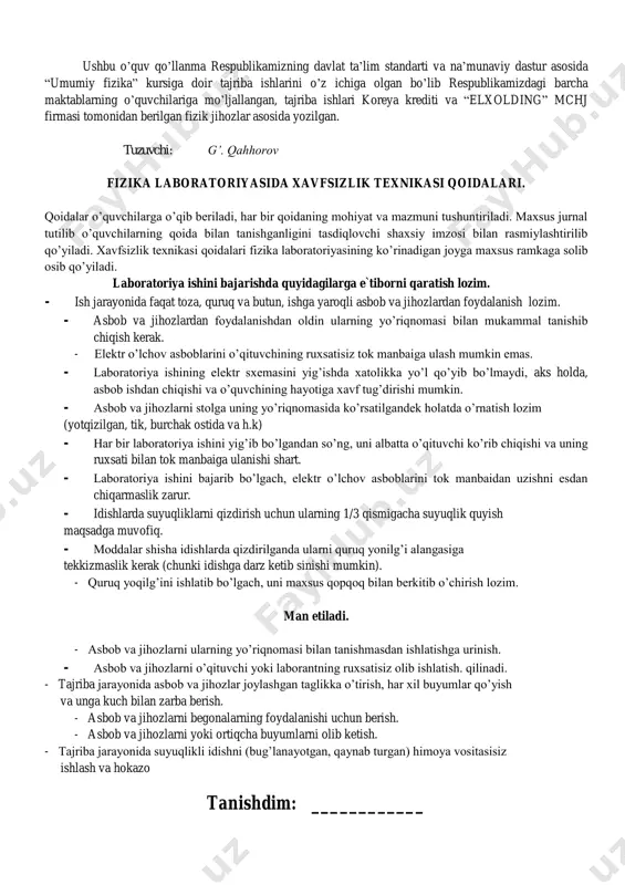 lchov asboblarining xarakteristikasi 1- jadvalda yoziladi. v) parallelopiped shaklidagi plastinkaning hajmini hisoblash v=a cb  № a (mm)  a(mm) b(mm)  b (mm) c mm  c(mm) v(mm)  v(mm)  tajriba natijalaridan foydalanib, xatolik quyidagicha topiladi.               c c b b a a v v  huquqiy qiymat vxaq=   vv shaklda ifodalanadi. nazorat uchun savollari. 1.xatolikning qanday turlarini bilasiz.ular qanday sabablarga ko’ra vujudga keladi ? 2. absolyut va nisbiy xatolik deb nimaga aytiladi va ular qanday aniqlanadi ? 3.haqiqiy va o’rtacha qiymat orasidagi munosabat qancha ? 4. qanday hollarda natijani grafik usulda tasvirlash mumkin ? 5. shtangensirkul yoki mikrometrda o’lchashni tushuntirib bering ? 5 shtangensirkul yoki mikrometrda o’lchashni tushuntirib bering. №   b b  c s    1 60 0.5 51 1 33 -1 98736 3199 3.9 % 2 …