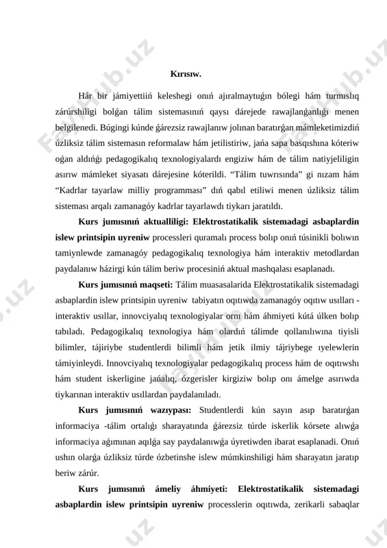 w usılları hám quralları rawajlanıwlastırılmaǵanlıǵi ushın qáteler bolıwı múmkin, sol sebepli ólshew muǵdarları haqıyqıy kórsetkishlerden parıq etedi. kórsetken ólshew muǵdarlar menen haqıyqıy muǵdar arasındaǵı qáte tómendegishe tabıladı : a= ólshewlerdi salıstırmalı qatede bahalaw múmkin: qopal qáteler hám basqa hádiyseler sebepli ólshew qáteleri júzege keledi. birdey ólshewlerdi esaplaw jolı menen tabıladı. mısalı, qarsılıq r om nızamı boyınsha esaplansa, ol halda kernew ol hám i júzimdi ásbap menen ólshep, r formula arqalı tabıladı : [image: zakon oma — vikipediya] [image: loi d'ohm dans une résistance pure : u=ri] 1-su`wret elektr ólshew ásbapları ásbaplar ólshew muǵdarları hám toktin` túrleri, tásir etiw qaǵıydası, anıqlıq dárejesi, sırtqı hádiyselerden qorǵaw dárejesi hám de gabarit (kólem) ólshemlerine bólinedi. ásbaplardıń dúzilisi hár túrlı boladı, lekin bir qatar bólimleri bir-birine uqsap ketedi. ólshew muǵdarınıń tásirinde ásbap ólshew mexanizminiń qo'zg'aluvchi bóleginde aylanıw moment payda boladı. kóplegen ólshew ásbaplarında aylanıw momentinen tısqarı keri tásir etiwshi kúsh payda boladı (tortilgan prujina, osib …