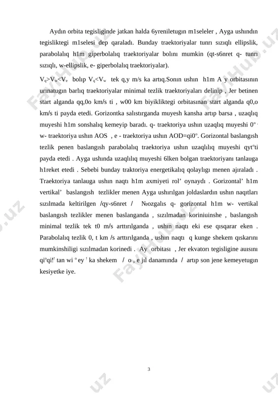 o , w- traektoriya ushın aos , e - traektoriya ushın aod=qi0o. gorizontal baslangısh tezlik penen baslangısh parabolalıq traektoriya ushın uzaqlılıq muyeshi qytoti payda etedi . ayga ushında uzaqlılıq muyeshi 6lken bolgan traektoriyanı tanlauga h1reket etedi . sebebi bunday traktoriya energetikalıq qolaylıgı menen ajıraladı . traektoriya tanlauga ushın naqtı h1m axmiyeti rol’ oynaydı . gorizontal’ h1m vertikal’ baslangısh tezlikler menen ayga ushırılgan joldaslardın ushın naqıtları sızılmada keltirilgen qy-s6nret №ozgalıs q- gorizontal h1m w- vertikal baslangısh tezlikler menen baslanganda , sızılmadan koriniuinshe , baslangısh minimal tezlik tek t0 ms arttırılganda , ushın naqtı eki ese qısqarar eken . parabolalıq tezlik 0, t km s arttırılganda , ushın naqtı q kunge shekem qıskarını mumkinshiligi sızılmadan korinedi . ay orbitası , jer ekvatorı tegisligine auısını qioqi tan wi o ey ka shekem o , e jıl danamında artıp son jene kemeyetugın kesiyetke iye. 1 image4.wmf 0 0 0 2 45 sin 2 v …