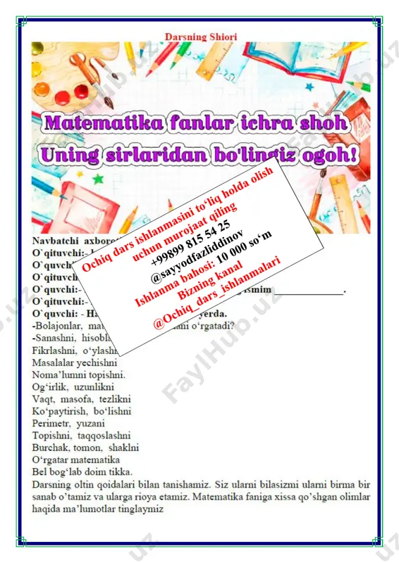davlatda u qancha vaqt boʻlgan? sayyoh fransiyaga sayohat qilgan 1 hafta = 7 kun marselda 7 + 3=10 kun nitse 10 – 4=6 kun umumiy 7 + 10 + 6=23kun o`ibdo`: _____________________