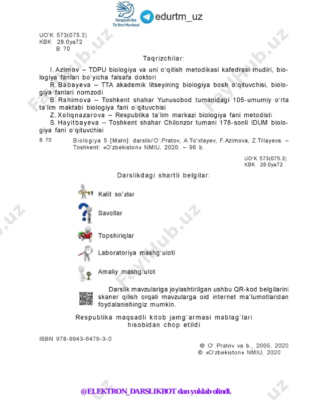 a n b io lo g iya soh a la r i. biologiya - tiriklik, hayot haqidagi fan. yunoncha «bios» - hayot, «logos» - fan, ta ’ limot degan m a’ noni anglatadi. o‘rganish obyektiga ko ‘ ra biologiya bir qancha sohalarga bo ‘ linadi: 1) botanika - o ‘simliklar haqidagi fan; 2) zoologiya - hayvonlar haqidagi fan; 3) mikologiya - zam burug‘ lar haqidagi fan; 4) mikrobiologiya - kichik jonzotlarni o ‘ rganuvchi fan; 5) sitologiya - hujayra haqidagi fan; 6) anatomiya - tirik organizmning ichki tuzilishini o ‘ rganadi; 7) sistematika - tirik organizmlarni o ‘xshash belgilariga ko ‘ ra guruhlarga bo ‘ lib o ‘ rganuvchi fan; 8) fiziologiya - tirik organizmda boradigan jarayonlarni o ‘ rganadi; 9) genetika - irsiyat va o ‘zgaruvchanlik haqidagi fan; 10) ekologiya - tirik organizmlarning o ‘zaro va tashqi muhit bilan munosabatlarini o ‘ rganadi (1-rasm). b io lo g iya …