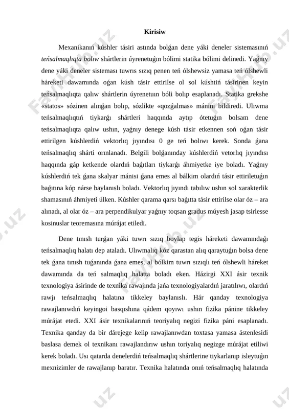 ózgertpey qalıwı ushın oǵan tásir etip atırǵan kúshler shaması qanday bolıwı kerek ? 4. aylanıw kósherine iye bolmaǵan denelerge tásir etip atırǵan kúshlerdiń vektor jıyındısı nolge teń bolsa, ne baqlanadı? 5. turaqlı teńsalmaqlıq degenimiz ne ? 6. turaqsız teńsalmaqlıq degenimiz ne ? 7. turǵın emes teńsalmaqlıq degende neni túsinesiz ? 8. teńsalmaqlıq túrlerine turmıs hám texnikadan mısallar keltiriń temanı ózlestirgenlik dárejesin anıqlap beriwshi sorawlarǵa juwap beriń. texnologiyalıq karta tema denelerdiń teńsalmaqlıǵı tema boyınsha wazıypalar 1. denelerdiń teńsalmaqlıqta bolıw shártleri haqqında túsinik. 2. qıya tegislikte turǵan deneniń teńsalmaqlıqta bolıwı. 3. teńsalmaqlıq túrleri. oqıw procesiniń mazmunı denelerdiń teńsalmaqlıqta bolıw shártleri haqqında turmıstan mısallar keltiriw, hám teń salmaqtıń túrleri menen turmıstaǵı júzlesiwlerimiz haqqında aytıp ótiw. taza temanı tarqatpa materiallar, soraw juwap metodı hám test texnologiyası menen bekkemlew. oqıw procesin ámelge asırıw texnologiyası metod: «test texnologiyası», « soraw – juwap », « debat » forma: ámeliy shınıǵıwlardı kishi toparlarda islew qural: plakatlar, tarqatpa materiallar. …