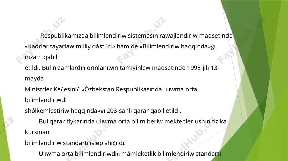 w dawamında oqıwshılar fizika tiykarların úyrenedi, alǵan bilimlerin ámelde qollanıw tájriybesi hám kónlikpesi payda boladı. tárbiya funkciyası oqıtıwǵa kompleksli qatnastıń ajralmas bólegi bolıp, onıń fizikanı oqıtıwdaǵı tiykarǵı siyasiy-ideallıq, miynet hám t.b. tárbiyalardıń birliginen ibarat. rawajlanıw funkciyası oqıwshıdan biliw múmkinshiligin rawajlandırıw hám óz betinshe bilim alıwǵa úyretiwdi názerde tutadı. diqqatlarińiz ushin raxmet