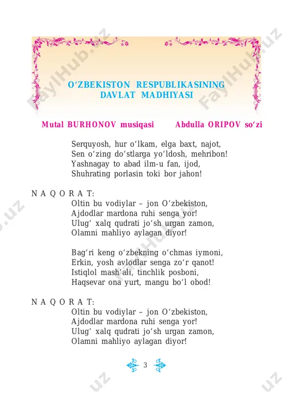 at moddiy ozuqaga, balki ma’naviy-ruhiy oziqqa ham muhtojlik sezadi. bu nima degani? agar siz iste’mol qiladigan oziq-ovqatlar jismingiz ehtiyoj- larini qondirib, uni holsizlanishdan asrab, doimiy quvvatlantirib tursa, ma’naviy oziqlanish sizni ruhiy boyitib, tetiklashtirib, ma’naviy qashshoqlashishdan asraydi. odamning moddiy boy- liklari ko‘payishi uni o‘z-o‘zidan ma’naviy boy qilib qo‘ymaydi. inson och-yupun qolmaslik to‘g‘risida qanchalik o‘ylasa, o‘zini ma’naviy yuksaltirish to‘g‘risida ham undan-da ko‘proq jon kuydirishi kerak bo‘ladi. ma’naviy yuksalishning eng samarali yo‘llaridan biri esa kitobga oshno tutinish, jumladan, adabiy asarlar mutolaasiga ixlos qo‘yishdir. adabiyotning aynan ma’naviyat xazinasi ekanining yana bir sababi shundaki, uning bag‘rida hozirga qadar insoniyat ardoq- lab kelayotgan eng noyob hislar – insonparvarlik (gumanizm), adolat, shafqat, o‘zaro hamjihatlik, do‘stlik, mehr va muruvvat, sevgi-muhabbat, go‘zallikka tashnalik singari o‘lmas insoniy tuyg‘ular jamuljamdir. adabiyotga oshno tutingan odam qalbiga bu hislar ko‘chib o‘tishi, uni hazrati insonga aylantirishi, hayo- tiga nur olib kirib, turmushini turfa mazmun bilan boyitishi aniqdir. islom karimov «yuksak ma’naviyat – yengilmas kuch» …