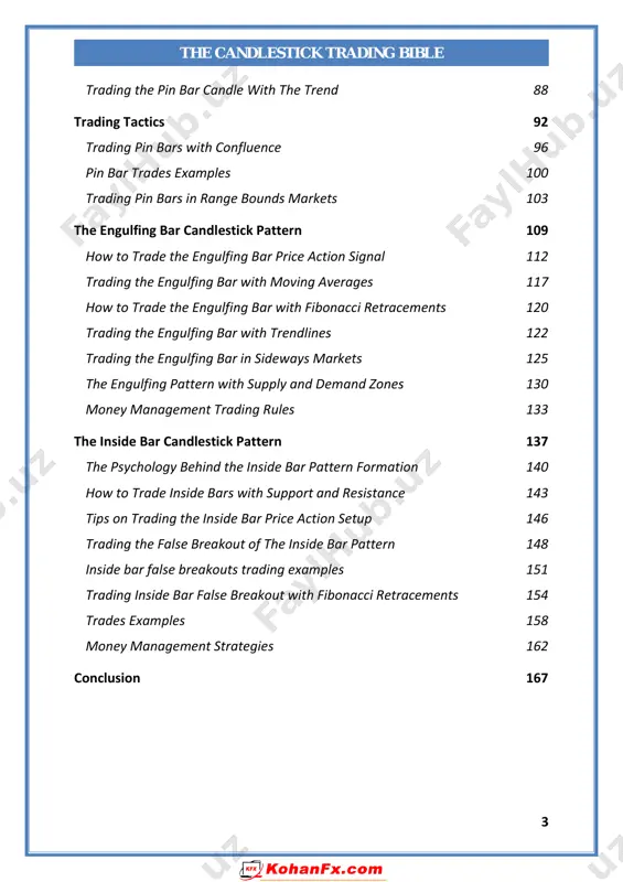 ion, you are on the right path to become a better trader. however, this is actually just the beginning of your trading career, after finishing this ebook, the real work begins. don’t read this ebook very fast, this is not a novel, you should take your time to understand all the concepts i discussed, take your notes, and go back from time to time to review the strategies i shared with you. remember, this is an educational work that will teach you professional methods on how to make money trading financial markets. if you got the skills that i shared with you here, you will change completely your life and the life of people around you. https://kohanfx.com 6 the candlestick trading bible overview the ebook is divided into the following sections: 1-candlesticks anatomy just as humans, candlesticks have different body sizes, and when it comes to trading, it’s important to …