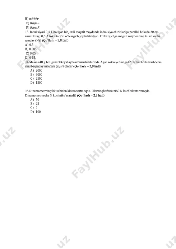 uchidanikkitaottortmoqda. ularningharbiriuni50 n kuchbilantortmoqda. dinamometrnecha n kuchniko‘rsatadi? (qo‘llash – 2,8 ball) a) 50 b) 25 c) 0 d) 100