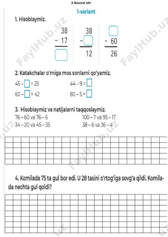 2-sinf matematika nazorat ishi.1-variant pdf - Page 3