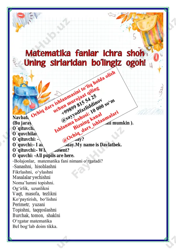 katini uzoq va uzluksiz kuzatish natijasida yaratilgan jadvallar yordamida hisobga olingan. usulning nochorligi shundaki, astronomik rasadxonalar qimmat va og‘ir tuzilmalar bo‘lib, doimiy va yaxshi tayyorlangan kadrlarni talab qiladi, rasadxonalar soni esa kam edi. insonning iqtisodiy faoliyati to'g'ridan-to'g'ri ish joyida vaqtni kuzatishning oddiy, tez va nisbatan ishonchli vositasini talab qildi, bu esa boshqa vositalar va usullarni izlashni talab qildi. vertikal ravishda o'rnatilgan cho'ponning nayzasi shunday birinchi asbobga aylandi. xodimlardan quyosh soyasi nafaqat uzluksiz harakat qildi, balki uzunligini ham o'zgartirdi. faqat gorizontal tekislikdagi soyaning o'tish joyini tuzatish uchun qoldi. shunday qilib gnomon - quyosh soatini yaratish uchun eng oddiy va eng samarali vosita paydo bo'ldi. 1. o‘ngda oddiy soat, chapda gulsoat tasvirlangan. ularda qanday umumiylik bor? nimasi bilan farq qiladi? gulsoat nechta bo‘lakka bo'lingan? 𝟏 𝟏𝟐 https://uz.wikipedia.org/wiki/cho%ca%bbpon https://uz.wikipedia.org/wiki/gnomon 2. a) agar soatlar bo'yicha hisoblasak, siferblat nechta bo'lakka bo'lingan? agar minutlar bo'yicha hisoblansa-chi? b) sariq sektor bu aylananing qanday qismini tashkil qiladi? javobingizni …