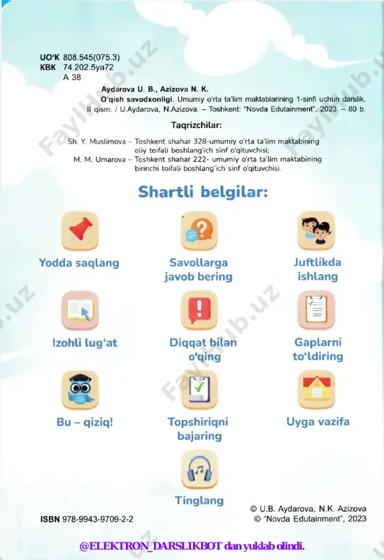 tashuvchi kabutarlar yordam bergan. kabutar o‘z yo'nalishini yo‘qotmasdan uzoq joylarga xabar olib borishga o'rgatilgan. shoshilinch ma’lumotlarni esa otliq xabarchilar yetkazishgan. ularni choparlar deb atashgan. keyinchalik odamlar xat yozib, uni xatjildlarga solishgan. pochta xizmati orqali kerakli manzilga jo ‘natishgan. bu xatlar ma’lum vaqt ichida egasiga yetib borgan. olimlar telegraf qurilmasini ixtiro qilgandan so‘ng yozma xabarlar manzilga tez yetib @elektron_darslikbot dan yuklab olindi. siz xabarni qanday jo'natasiz? 3-dars borgan. telefon yaratilgach, xabarni og'zaki yetkazish imkoni paydo boldi. siz xabarlarni qanday jo'natasiz? @elektron_darslikbot dan yuklab olindi. 3-dars siz xabarni qanday jo‘natasiz? & savollarga javob bering. 1. matndan qanday ma’lumotlarni bilib oldingiz? 2. uzoq masofaga xabar jo'natishning qanday usullari bo'lgan? 3. siz xabar jo'natishning yana qanday yo'llarini bilasiz? izohli lug‘at: xatjild - ichiga xat solib, biror joyga yuborish uchun ishlatiladigan qog‘oz paket qurilma - texnik moslama matndan quyidagi tushunchalarni ifodalagan gaplarni topib o‘qing. kabutar, chopar, pochta xizmati, telegraf. topshiriqni bajaring. @elektron_darslikbot dan yuklab olindi. …