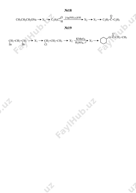 2ch3cook + 2h2o tsepochka №13 ch3 ch ch s2n5 + h2o penten-2pentanon-3 x3 + x4x2x1 propionovaya kislota h2so4, to kmno4ca(hco3)2 o ch3 ch2 c ch2 ch3 + saso3 oh c2h5 ch c2h54) h2so4, to oh c2h5 ch c2h5 o 3) ch3 ch2 c ch2 ch3 + h2 2) (ch3ch2coo)2ca (ch3ch2coo)2ca + 2h2o + 2co21) 2ch3ch2cooh + ca(hco3)2 to kat. 5) ch3 ch ch s2n5 + 8kmno4 + 12h2so4 ch3cooh + c2h5cooh + 4k2so4 + 8mnso4 + mn+7 + 5e- mn+2 mn mn .8 .5c-1c-1 - 8e- c+3c+3 c c + 12h2o tsepochka №14 ok o izobutan atsetonx3x2x1ch3 ch2 c h2so4, to kmno4br2 + 8mnso4 + 17h2o 5ch3 c o + 5co2 + 4k2so4 + ch3 .8mn+7 + 5e- mn+2 mn mn .5c0c-2 - 8e- c+2c+4 5ch3 c ch2 + 8kmno4 + 12h2so4 ch3 5) to ch3 c ch2 + kbr + h2o ch3 ch3 c ch3 + koh br ch3 …