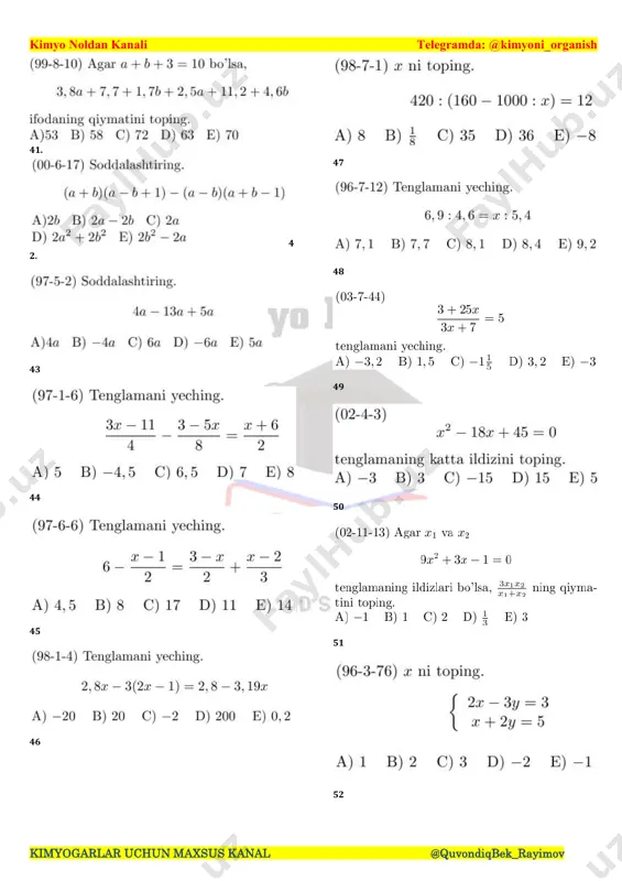 kimyoga doir matematika testlar - Page 3