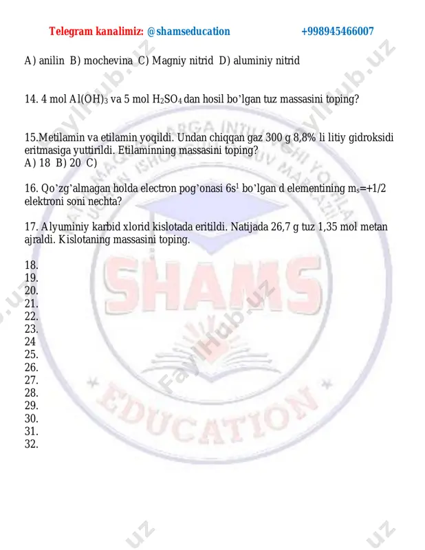 sil bo’ldi. hosil bo’lgan tuzlarga suyultirilgan hno3 qo’shib no gazi olindi. olingan tuz naoh bilan qizdirilganda 8,4 g qattiq qoldiq hosil bo’ldi. 1. aralashmadagi chiqindi massasini toping. 2. no ning massasini toping. 3. fe(no3)3 ishqor ta’siridan qolgan tuz fe(no3)3 dan ajralgan gaz hajmini n.sh. l da aniqlang. telegram kanalimiz: @shamseducation +998945466007 telegram kanalimiz: @shamseducation +998945466007