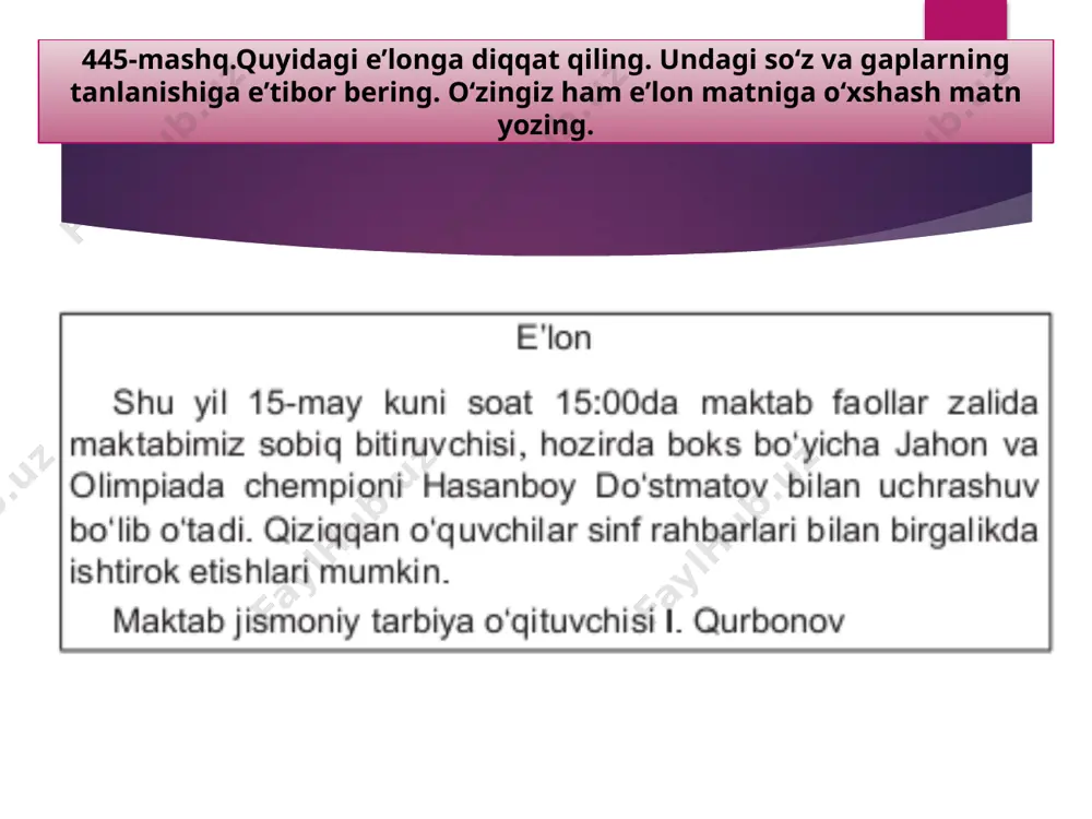 5-sinf. ish qog‘ozlari. e’lon, xat (davomi) - Page 3