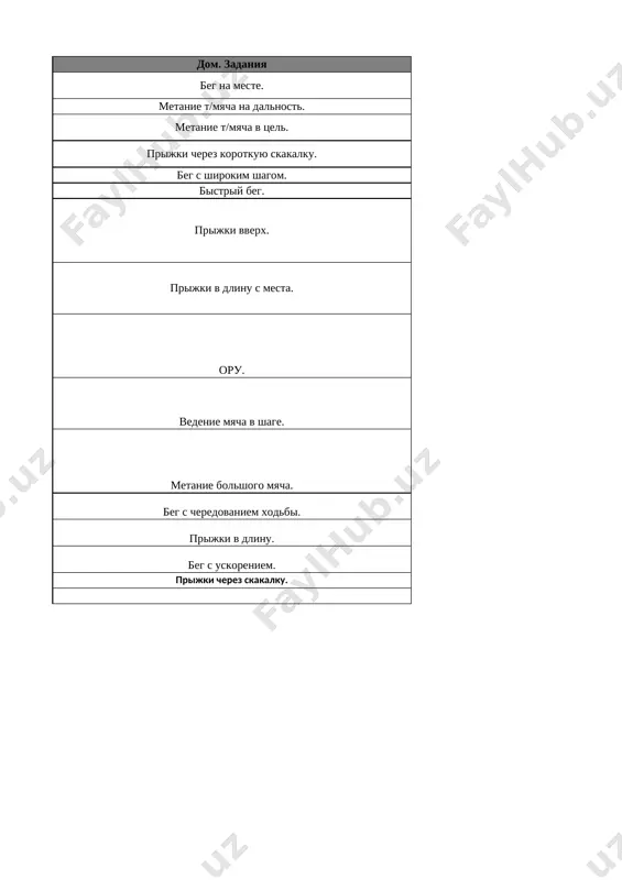 niya (individualnoy i komandnoy) v protsesse igri, individualnie deystviya, broski myacha v koltso (sdacha kontrolnogo normativa) voleybol – otbivanie myacha dvumya rukami snizu, podacha myacha cherez setku s 4-6 m (otsenka texniki vipolneniya) gandbol - obuchenie taktike napadeniya (individualnoy i komandnoy) v protsesse igri, zakrepit napadayushiy udar (s oporoy i v prijke), individualnie deystviya, broski myacha v vorota sverxu i snizu (otsenka texniki vipolneniya) metanie bolshogo myacha. 12 sportivnie igri - basketbol, voleybol, gandbol (isxodya iz usloviy shkoli vibirayutsya 2 vida igr) praktika: basketbol, voleybol, gandbol - estafeta s elementami sportivnix igr beg s cheredovaniem xodbi. 13 futbol teoriya: fizicheskie kachestva i uprajneniya, kotorie ix razvivayut praktika: razvitie skorostnoy vinoslivosti. igra v zashite (perexvat ataki sopernika, kontrataka), oboronitelnaya igra (lovlya atak sopernika, kontrataka); bazovaya takticheskaya pozitsiya igrokov (4-4-2, 4-3-3, 3-5-2); texnika igri vratarya; prijki v dlinu. 14 futbol praktika: taktika komandnix deystviy v atake («peredacha» myacha atakuyushim igrokam, otkritiya); vipolnenie …