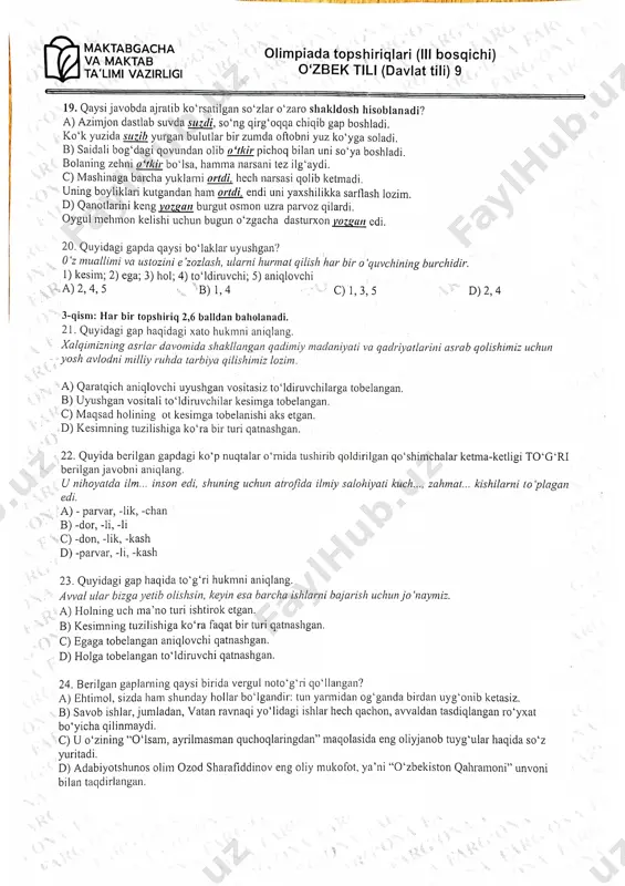o'zbek tili 9-sinf (davlat tili) savollari - Page 3