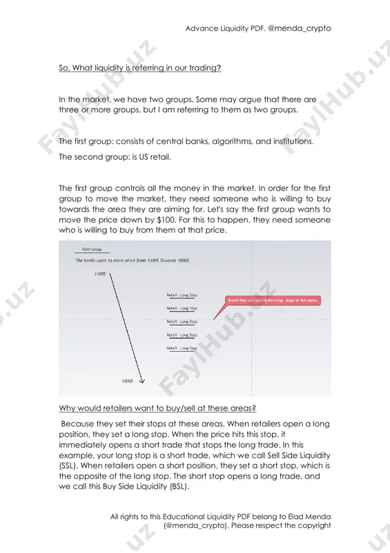 t certain places. then, they can attack these places and enter positions with large volume. to outsmart them, you need to understand where the liquidity is and avoid falling into their traps. contrary to some rumors, liquidity does not rest at random old highs/lows. instead, it tends to be located at the most recent places where retail traders bought or sold advance liquidity pdf. @menda_crypto all rights to this educational liquidity pdf belong to elad menda (@menda_crypto). please respect the copyright for example, if we had a bearish structure, liquidity would likely rest at the highs that formed during the bearish trend. institutions also leverage old highs/lows by using them to engineer new levels of liquidity, such as support/resistance or double tops. understanding how they do this can help you anticipate their moves and stay ahead of the game. advance liquidity pdf. @menda_crypto all rights to this educational liquidity pdf …