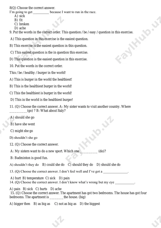 nt has got two bedrooms. the house has got four bedrooms. the apartment is ________the house. (big) a) bigger then b) as big as c) not as big as d) the biggest