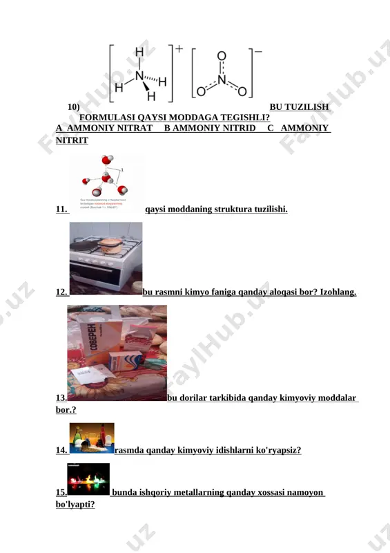 xlorid nh4cl molekulasida qanday bog'lar mavjud? 50. 72 gr suv elektr toki ta'sirida parchalanganda qancha miqdor vodorod hosil bo'ladi? tuzuvchi: sirdaryo viloyati. oqoltin tumani 2- umumiy o'rta ta'lim maktabi ii toifali kimyo fani o'qituvchisi baydullayeva guljahon.