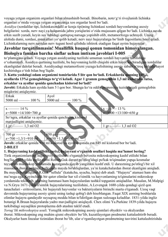 nish xillarini va assidiya metamorfozini tushuntiring? embrionning tuxumdan chiqishi yoki tug'ilishi bilan embrional rivojlanish davri tugallanadi va postembrional rivojlanish davri boshlanadi. postembrional rivojlanish bevosita (to'g'ri) yoki bilvosita (noto'g'ri, metamorfozli) bo'ladi. bevosita rivojlanish (sudralib yuruvchilar, qushlar, sut emizuvchilar)da tuxumdan chiqqan yoki ona organizmidan tug'ilgan embrion voyaga yetgan organizmlarga o'xshaydi, faqat kichik bo'ladi. postembrional rivojlanishda embrion faqat o'sadi va jinsiy balog'atga yetadi. bilvosita (metamorfoz) rivojlanishda tuxumdan qurt (lichinka) chiqadi. qurt voyaga yetgan organizmdan tuzilishi jihatidan keskin farq qiladi. qurt oziqlanadi, o'sadi va ma’lum muddat davomida qurt organlari voyaga yetgan organizm organlari bilan almashinib boradi. binobarin, noto‘g‘ri rivojlanish lichinka organlari o‘rnida voyaga yetgan organizmga xos organlar hosil bo‘ladi. assidiya (xordalilar tipi, lichinkaxordalil ar kenja tipi)ning lichinkasi xordali hayvonlarning asosiy belgilarini: xorda, nerv nayi va halqumida jabra yoriqlarini o‘zida mujassam qilgan bo‘ladi. lichinka suvda erkin suzib yuradi, keyin suv tubidagi qattiqroq narsaga yopishib olib, metamorfozga uchraydi. uning alohida dumi, xordasi, muskullari yo‘qolib ketadi; nerv …