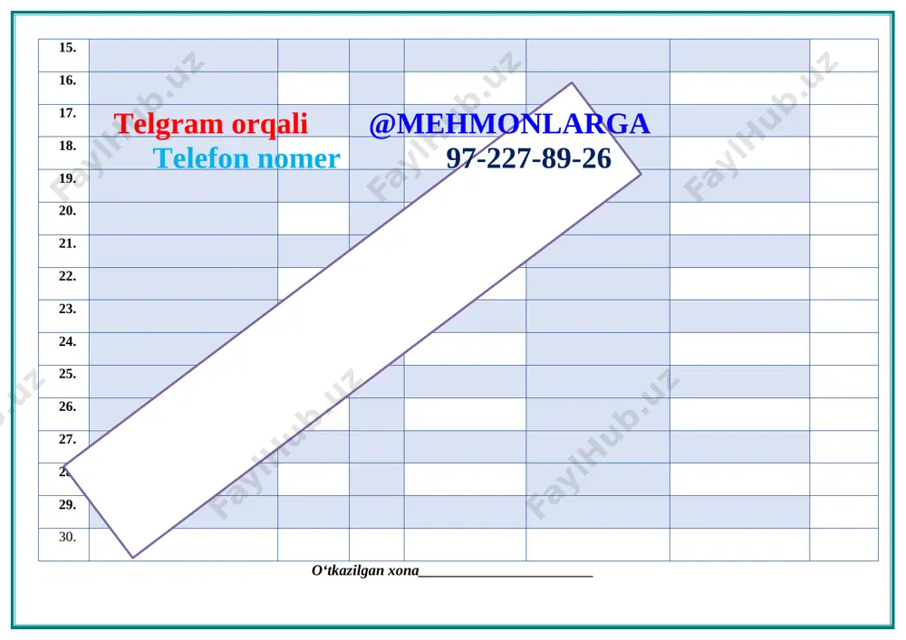 ‘nggi qatoriga chiqqan dona damka hisoblanadi. damka taxta bo‘ylab istalgan masofaga yura oladi. telgram orqali @mehmonlarga telefon nomer 97-227-89-26 [image: 1_dsc_05682] vi .yangi mavzuni mustahkamlash o’tilgan mavzu yuzasidan o’quvchilarni savollariga javob beriladi ularga shashka haqida olayotgan bilimlari va tushunchalari haqida so’ralib bir birlari bilan tasurotlarini o’rtoqlashadilar vii. o’quvchilarni rag’batlantirish, mashg‘ulotni yakunlash: mashg‘ulot yakunida, mashg‘ulotda faol qatnashgan o’quvchilarni rag’batlantirish, mashg‘ulotni yakunlash . viii . uyga vazifa : o‘tilgan mavzuni mustaxkamlab kelish maktab mmibdo‘______________________ _______________sana______ _______ 20__yil sana: “__” _______ 201__-yil. sinflar: _______. to‘garak rahbari:________________ mavzu: shahkaning kelish chiqish tarixi i. maqsad: shahka haqida o‘quvchilarda tushunchalar hosil qilish 1.ta’limiy: shahka taxtasi va xonalarning belgilanishi haqida o‘quvchilarda tushunchalar hosil qilish. 2. tarbiyaviy: o‘quvchilarga mashg‘ulotni tushuntirish jarayonida ularni ona vatanga sadoqat ruhida tarbiyalash. 3.rivojlantiruvchi: o‘quvchilarda hosil bo‘lgan malaka, tushuncha va ko‘nikmalarni shakillantirish. ii. ko‘rgazma qurollar: shahka taxtasi, ko’rgazmali rasmlar va didaktik materiallar. iii. o’tgan mavzuni mustahkamlash: o’tgan mavzu yuzasidan savol-javob orqali guruhlar bilan ishlab …