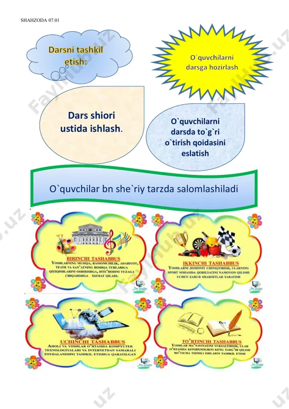 rib yozilishi ko’rsatiladi va tovush talaffuz qilinadi. q tovushining talaffuzi mashqqildiriladi. suhbat yordamida q tovushining xususiyatlari aniqlashtiriladi. shahzoda 07.01 q harfi undosh tovushlar sirasiga kirishi aniqlanib, kungaboqarga yopishtiriladi. ekranda doira ichida bo’g’inlar yozilgan. shularda so’zlar tuziladi. to’g’ri topilsa barakalla so’zi, noto’g’ri bo’lsa o’ylab ko’ring so’zi aytiladi qat-qatgina qatlama aqling bo’lsa tashlama. (kitob) iqbol --- baxt , omad, porloq kelajak. dam olish daqiqasi shahzoda 07.01 . kitob eng yaqin do’st har bir inson uchun. aziz o’quvchilar kelajakda kim bo’lsangiz ham kitob o’qishimiz lozim hisoblanadi. orzular kamalagida devordagi ko’rgazmalar tilga shahzoda 07.01 kiradi shu joyda iv. yangi mavzuni mustahkamlash klasster usulida q harfi ishtirok etgan so’zlarni bo’g’inga bo’lib q harfi so’zni qayerida ishtikok etganini toppish orqali yangi mavzuni mustahkamlash kitob orzularimiz poydevoridir orzular kamalagi kasblar shahzoda 07.01 “yigitlar baxsi “ o’quvchilardan 5 nafar o’quvchi chiqib harflardan bo’g’in hosil qilishadi shahzoda 07.01 shahzoda 07.01 v. darsni yakunlash va o’quvchilarni rag’batlantirish guruhrarni umumiy rag’batini …