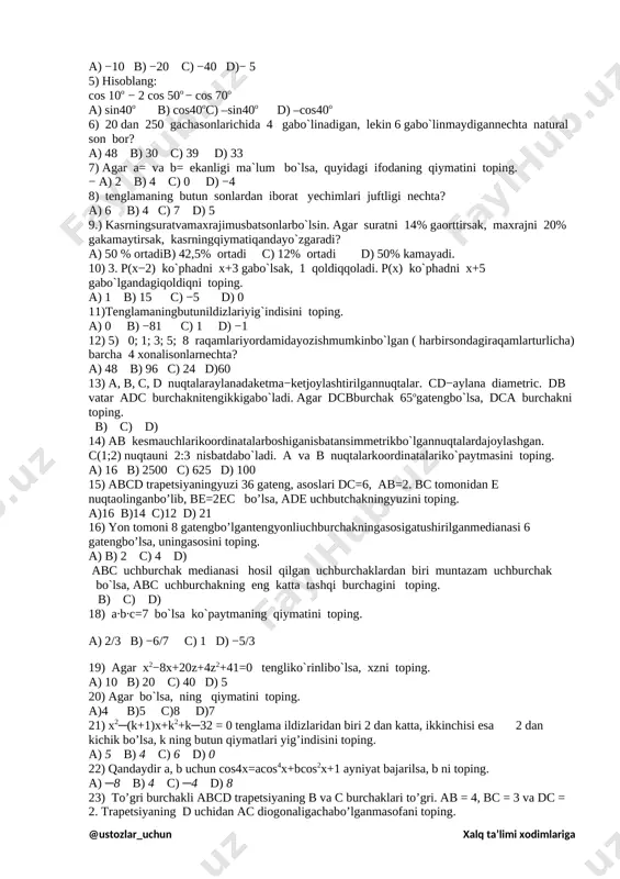 9-sinf matematika olimpiada test - Page 3